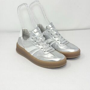 Gabor Low Top Sneakers 86.475 Womens 7.5 Silver Metallic Leather Gum Sole